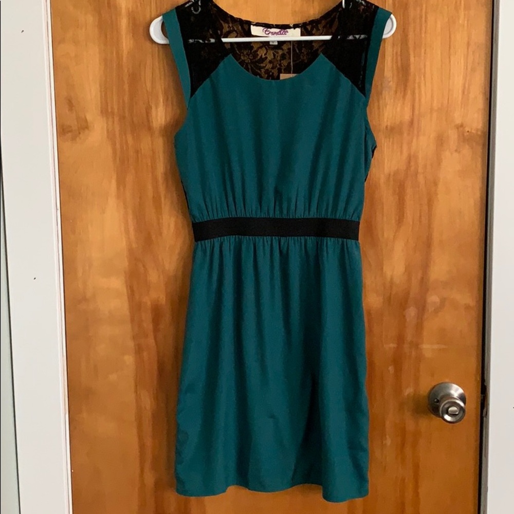Francesca’s SM green and black lace dress